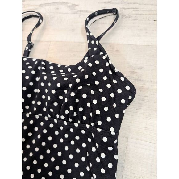 Lands' End Tankini Top Swimsuit women's 8 black white polka dot modest Beachy - Picture 2 of 4